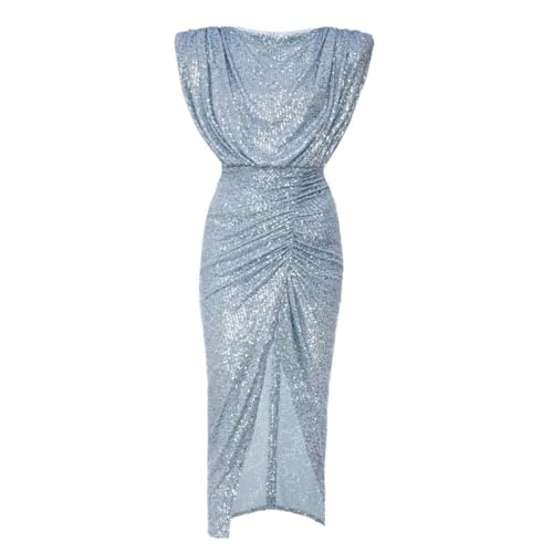 Swing Fashion Phänomenal Blaues Tailliertes Nicol Sommer Pailletten Ärmelloses Midikleid 42(XL) | Ideal für eine...