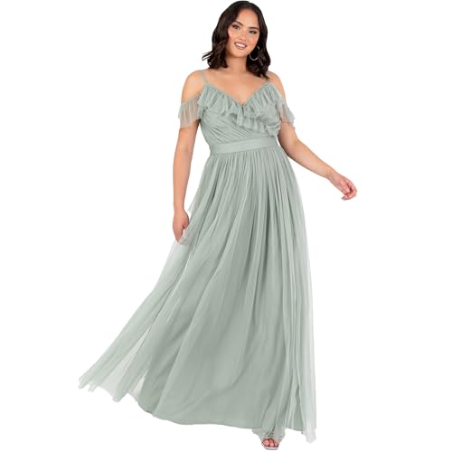 Anaya with Love Women's Maxi Ladies Sleeveless V-Neck Cold Shoulder Tulle Sash Tie Belt A-line Bridesmaid Wedding Guest...