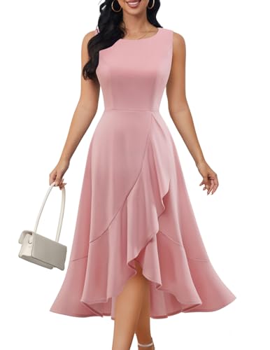 DRESSTELLS Cocktaikleid Damen Hochzeitsgast Festliche Etuikleid Elegant Vintage Curvy Partykleid Rosa Große Größen...