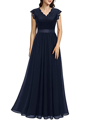 Dressystar Damen Abendkleid Elegant für Hochzeit Spitze Chiffon Lang Ballkleider Maxi Kleid Sommer Mädchen...
