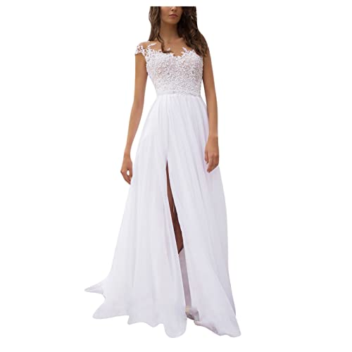 Hochzeitskleider für Damen - Abendkleider Elegant für Hochzeit -Damen Abendkleid Lang Spitzen Chiffon Kleid V...