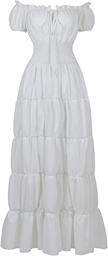 Aibaowedding Renaissance Kostüm Damen Mittelalter Chemise Bauernkleid Irisch Boho Lange Kleider(Weiß,s)