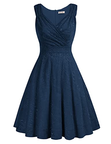 trägerkleid Knielang Retro Kleid a Linie Damen Festliche Kleider Spitze Swing Kleid CL645-9 XL