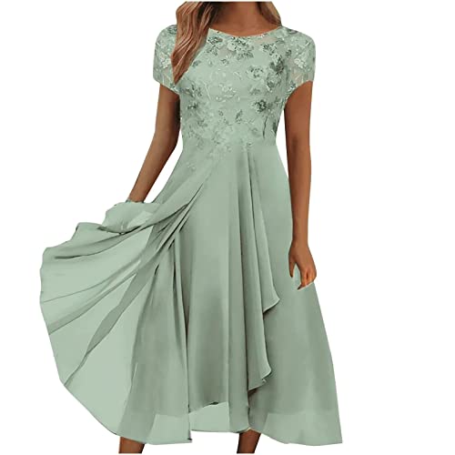 Sommerkleid Damen Abendkleider Elegant für Hochzeit Lang Kleid Chiffon Spitze Swing Cocktailkleid LäSsig Festliche...