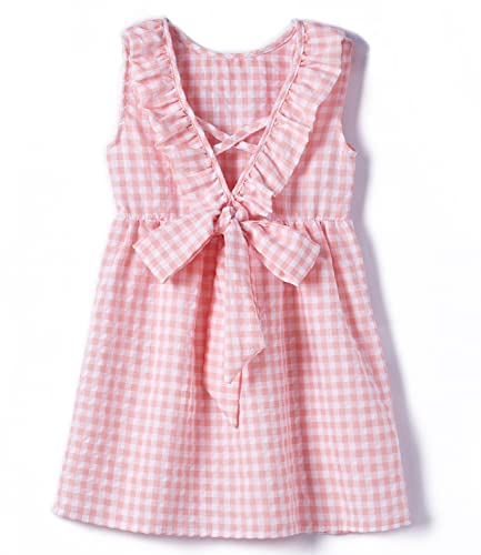 Beganly Kleinkind Baby Kleid Mädchen Baumwolle Rüschen rückenfrei ärmellos Swing Kinder Freizeitkleider Kariert-Rosa...