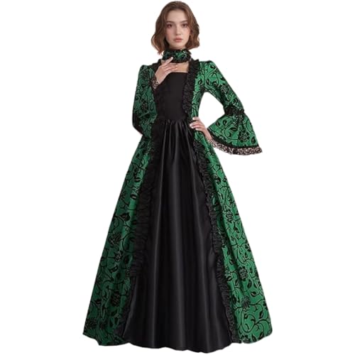 Damen Viktorianisches Partykleid Mittelalter Swing Abend Formal Outfit Satin Ausgestellte Ärmel Vintage Cosplay...