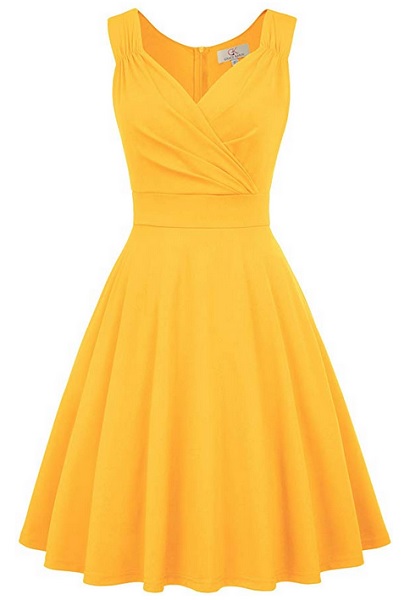 50er Jahre Swing Kleid Vintage Outfit Rockabilly Petticoat Kleid Retro Mode Damen gelb